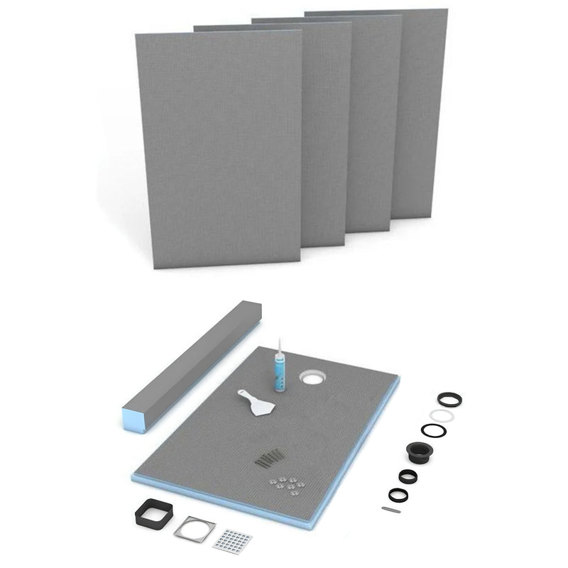 Wedi US2000008 Fundo Primo 36 In x 72 In Shower Kit, Waterproof Board Installation System with Offset Square Drain Grate Assembly, Prefabricated Sloped Shower Base (Shower Tray) and Lean Shower Curb