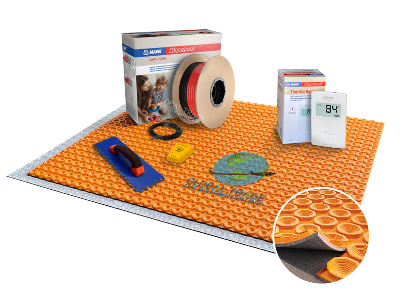 Mapei Mapeheat Electric Radiant Floor Heating Kit with DUO Membrane, Thermostat, Underfloor Heat Cable and Safe Installation Tools