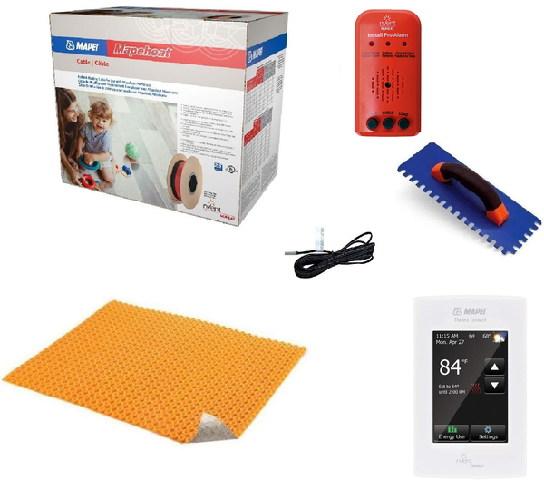 Mapei Mapeheat Radiant Floor Heating Kit 120 Volt Includes - Ditra Duo Membrane, Thermostat, Heat Cable and Safe Installation Tools