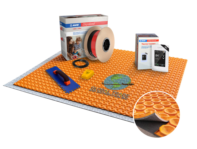 Mapei Mapeheat Electric Radiant Floor Heating Kit with DUO Membrane, Thermostat, Underfloor Heat Cable and Safe Installation Tools