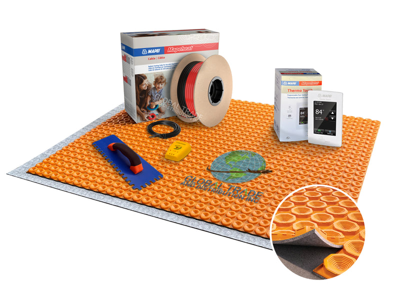 Mapei Mapeheat Electric Radiant Floor Heating Kit with DUO Membrane, Thermostat, Underfloor Heat Cable and Safe Installation Tools