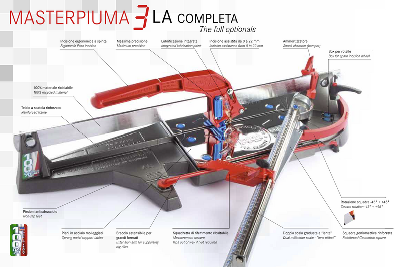 Montolit Masterpiuma P3 Manual Tile Cutter For Large Format Tiles, 44 cm (17"), 44P3