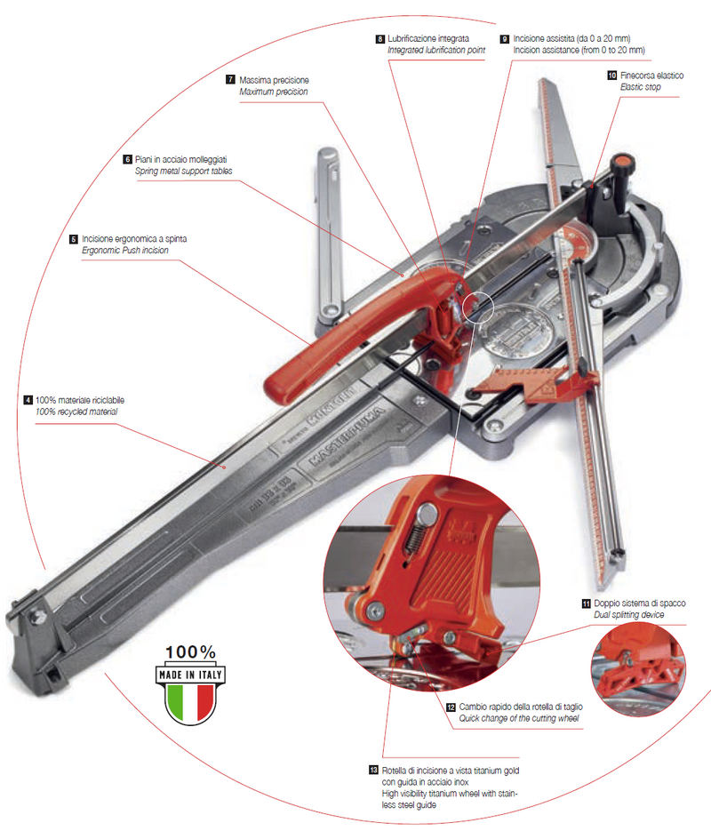 Montolit Masterpiuma Power 5 Manual Tile Cutter For Large Format Tiles, 24.5" (63 cm) 63P5 XL