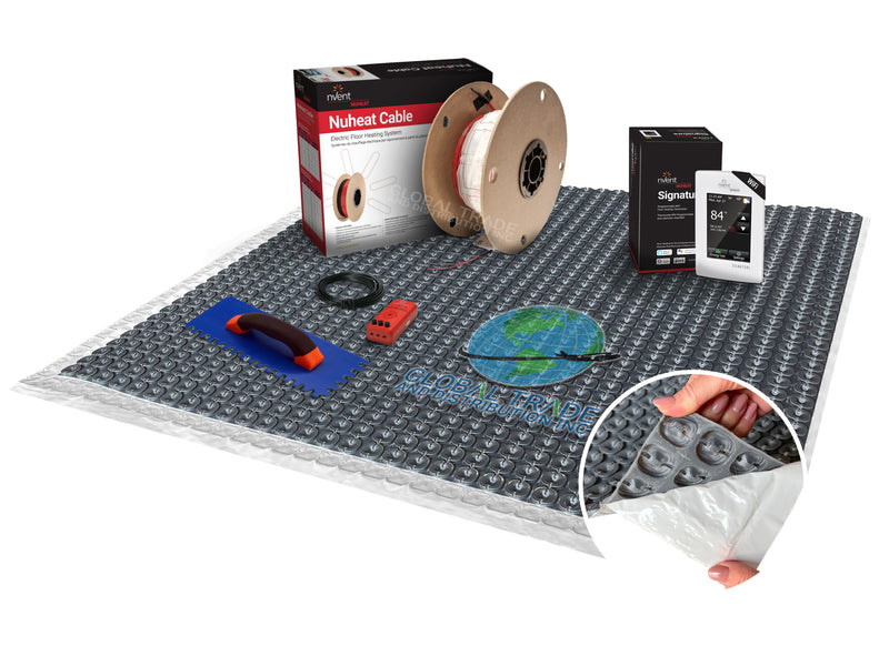 NUHEAT nVent Radiant Floor Heating kit, Includes - Peel & Stick Membrane, AC0055 Programmable Touchscreen WiFi Thermostat, Heat Cable, Matsense Pro Sensor and Trowel