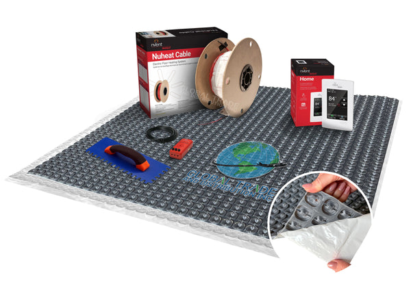 NUHEAT nVent Radiant Floor Heating kit, Includes - Peel & Stick Membrane, AC0056 Touchscreen Programmable Thermostat, Heat Cable, Matsense Pro Sensor and Trowel