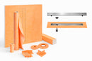 All-in-one Waterproof Linear Shower Kit with 48"x48" Center Tray, Off-set Drain, and Grate