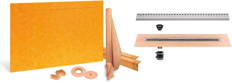 Schluter Systems Kerdi Linear Shower Kit: 76x38 Off-set Shower Pan (Tray), Channel Body Drain and Drain Cover