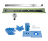 Profilitec Showertec Linear Shower Drain Kit with Offset Outlet Bonding Flange Channel Body, Grate Cover, Waterproofing Band, and Putty Knife