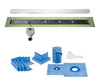 Profilitec Showertec Linear Shower Drain Kit with Offset Outlet Bonding Flange Channel Body, Grate Cover, Waterproofing Band, and Putty Knife