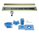 Profilitec Showertec Shower Drain Kit with Offset Outlet Bonding Flange Channel Body, Grate Cover, Waterproofing Band, and Putty Knife