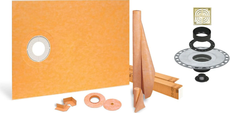 All-in-one Waterproof Shower Kit with 38"x60" Off-set Tray, 2" Flange and 4" Drain Cover