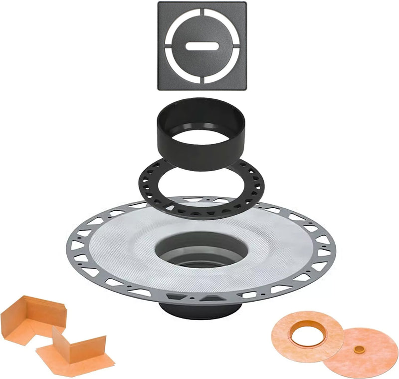 All-in-one Shower Drain Kit with 2" ABS or PVC Bonding Flange, 4" Grate Assembly