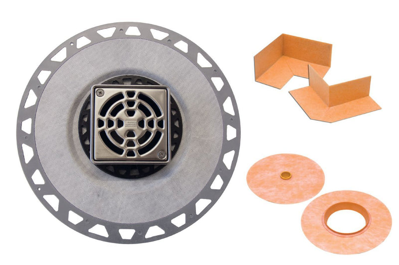 Schluter Systems Shower Drain Kit with 2" Bonding Flange, 4" Grate Assembly in Classic Style with Stainless Steel Finish