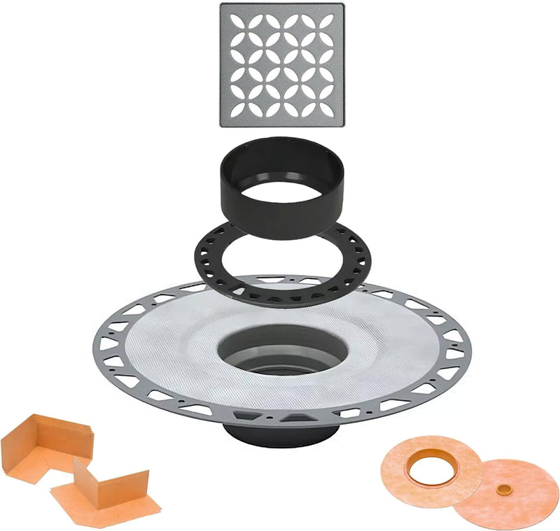 All-in-one Shower Drain Kit with 2" ABS or PVC Bonding Flange, 4" Grate Assembly