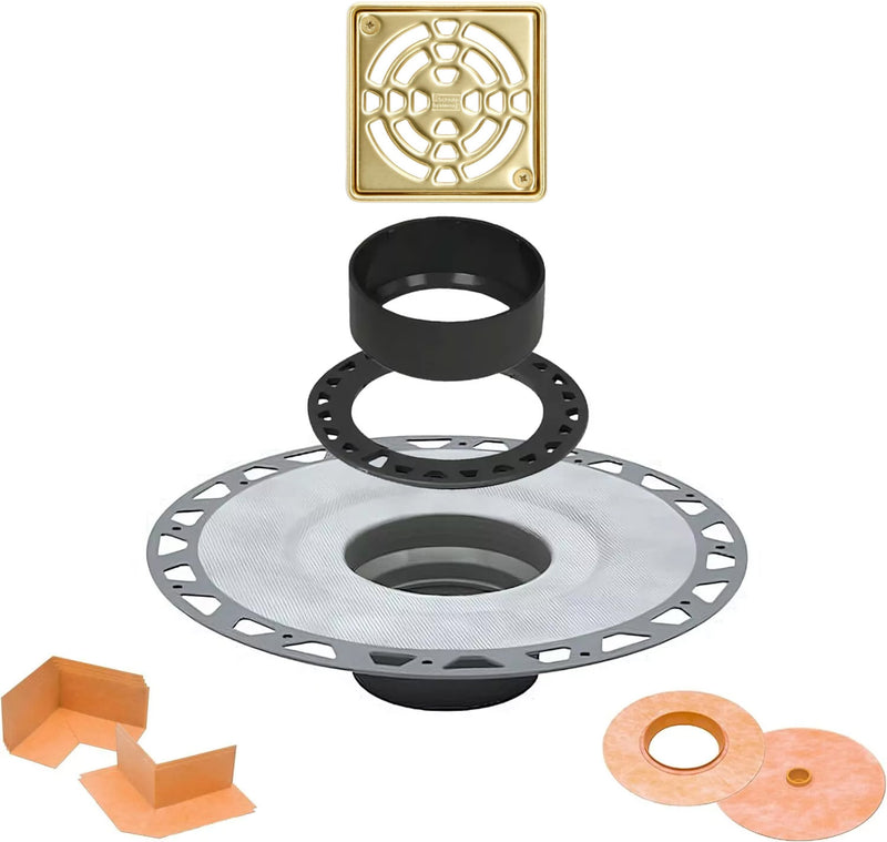 All-in-one Shower Drain Kit with 2" ABS or PVC Bonding Flange, 4" Grate Assembly