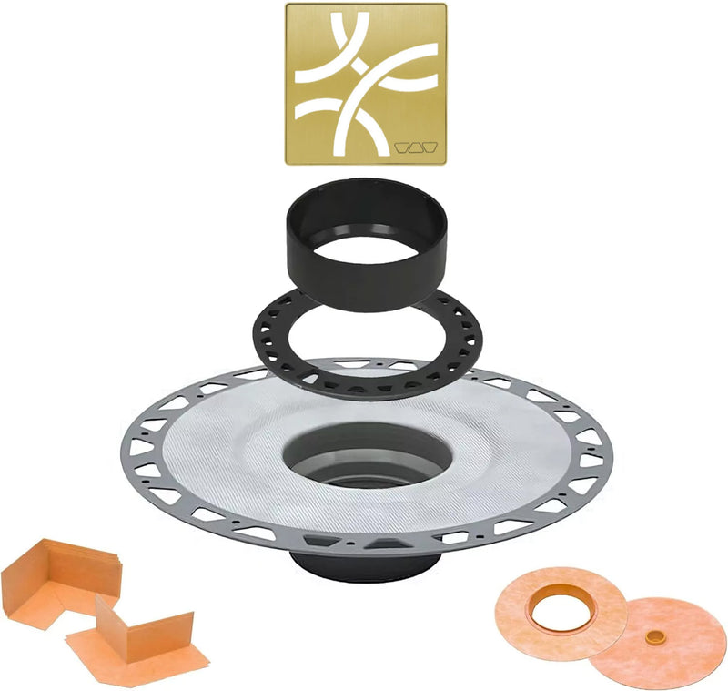 All-in-one Shower Drain Kit with 2" ABS or PVC Bonding Flange, 4" Grate Assembly