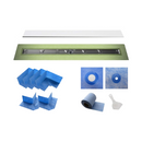 Profilitec Showertec Shower Drain Kit w/ Center Outlet - Bonding Flange Channel Body, Grate Cover, Waterproofing Band, and Putty Knife