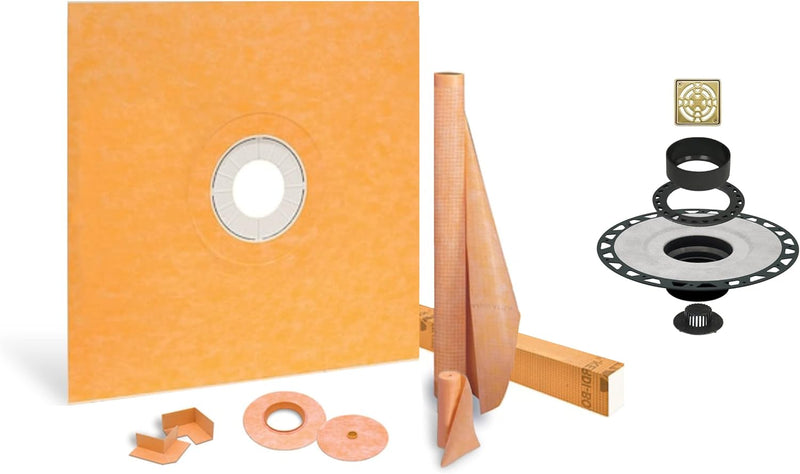 Schluter Systems Kerdi Shower Kit: 36x36 Center Shower Pan (Tray), 2 inch flange and 4 Inch Shower Drain Cover