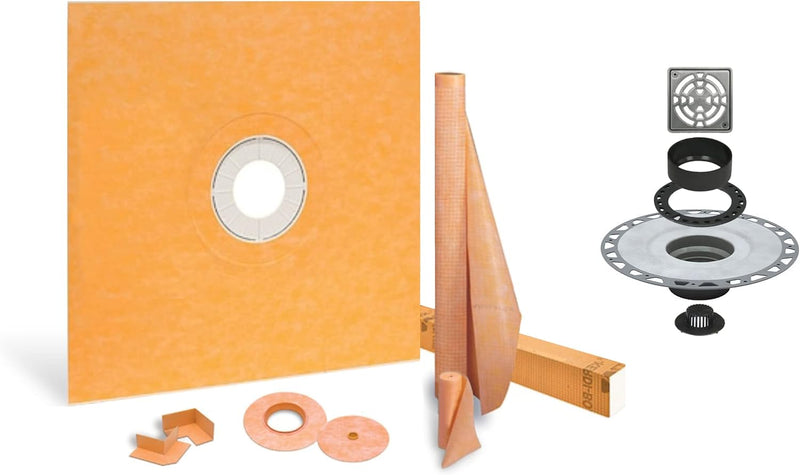 Schluter Systems Kerdi Shower Kit: 36x36 Center Shower Pan (Tray), 2 inch flange and 4 Inch Shower Drain Cover