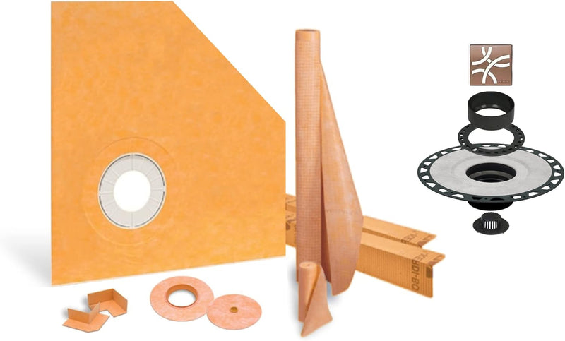 Schluter Systems Kerdi Shower Kit: 38x38 Neo Angle Shower Pan (Tray), 2 inch flange and 4 Inch Shower Drain Cover