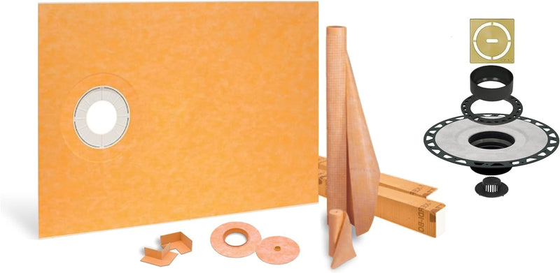 Schluter Systems Kerdi Shower Kit: 38x60 Offset Shower Pan (Tray), 2 inch flange and 4 Inch Shower Drain Cover
