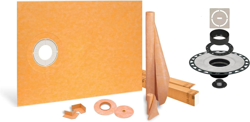 Schluter Systems Kerdi Shower Kit: 38x60 Offset Shower Pan (Tray), 2 inch flange and 4 Inch Shower Drain Cover
