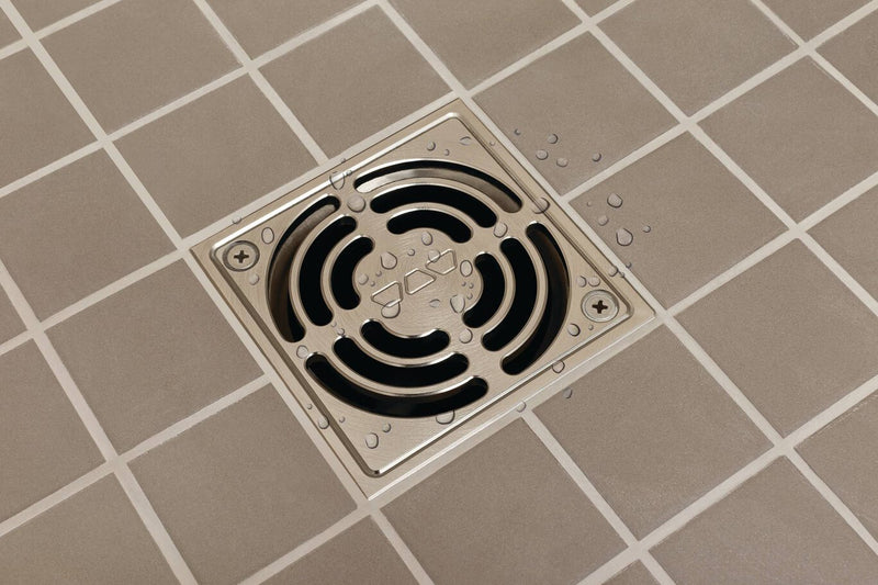 Schluter Systems Shower Drain Kit with 2" PVC Bonding Flange, 4" Grate Assembly in Classic Style with Brushed Stainless Steel Finish (KD2/PVC/E)