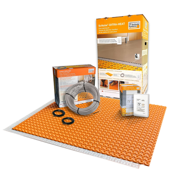 Schluter Systems DITRA Electric Radiant Floor Heating Kit with Uncoupling Membrane, Programmable Touchscreen Thermostat, Heating Cable (DHEKRT12056)