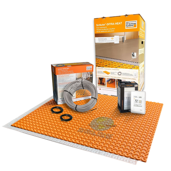 Schluter Systems DITRA Electric Radiant Floor Heating Kit with Uncoupling Membrane, WiFi Programmable Touchscreen Thermostat, Heating Cable (DHEKRTW12040)