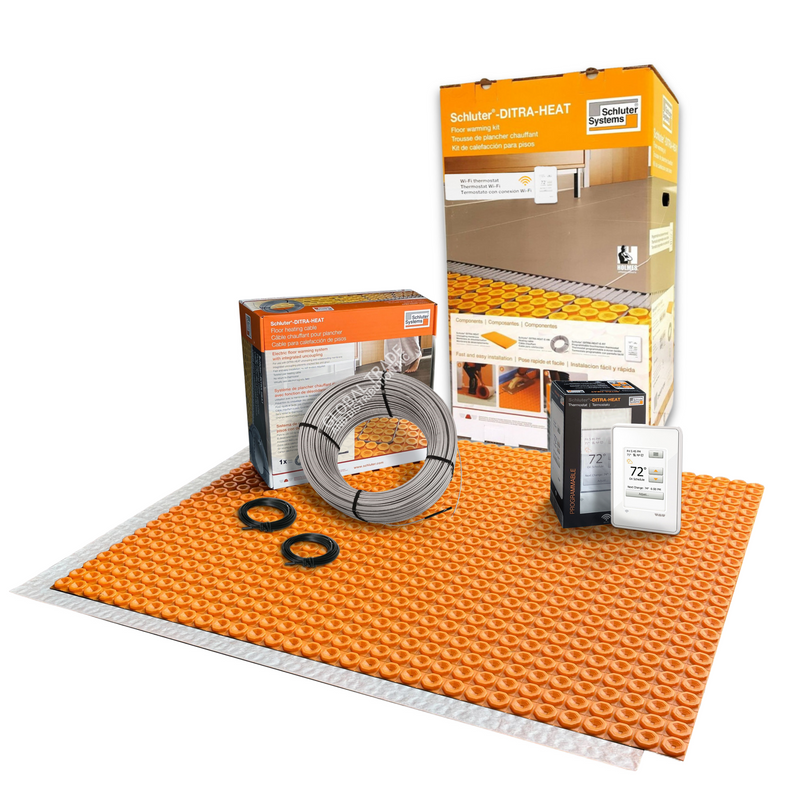 Schluter Systems DITRA Electric Radiant Floor Heating Kit with Uncoupling Membrane, WiFi Programmable Touchscreen Thermostat, Heating Cable (DHEKRTW12040)