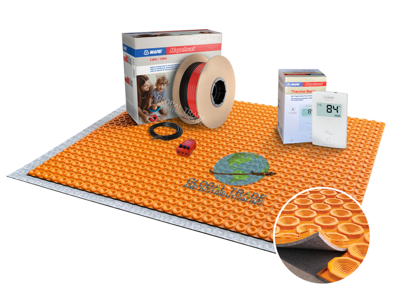 Mapei Mapeheat Electric Radiant Floor Heating Kit with DUO Membrane, Thermostat, Underfloor Heat Cable and Safe Installation Tools