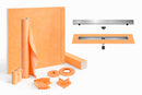 All-in-one Waterproof Linear Shower Kit with 39"x39" Off-set Tray, Drain, and Grate