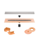 All-in-one Linear Waterproof Shower Drain Kit - Center Outlet Channel Body with Grate Assembly, Solid and Square Design, Standard Finishes