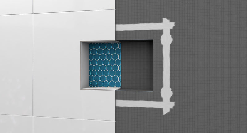 Wedi Prefabricated Durable Polystyrene Building Panel Waterproof Shower Niche, with Adjustable Removable Shower Shelf, for Tiled Shower Surrounds, 16" x 22", US3000007