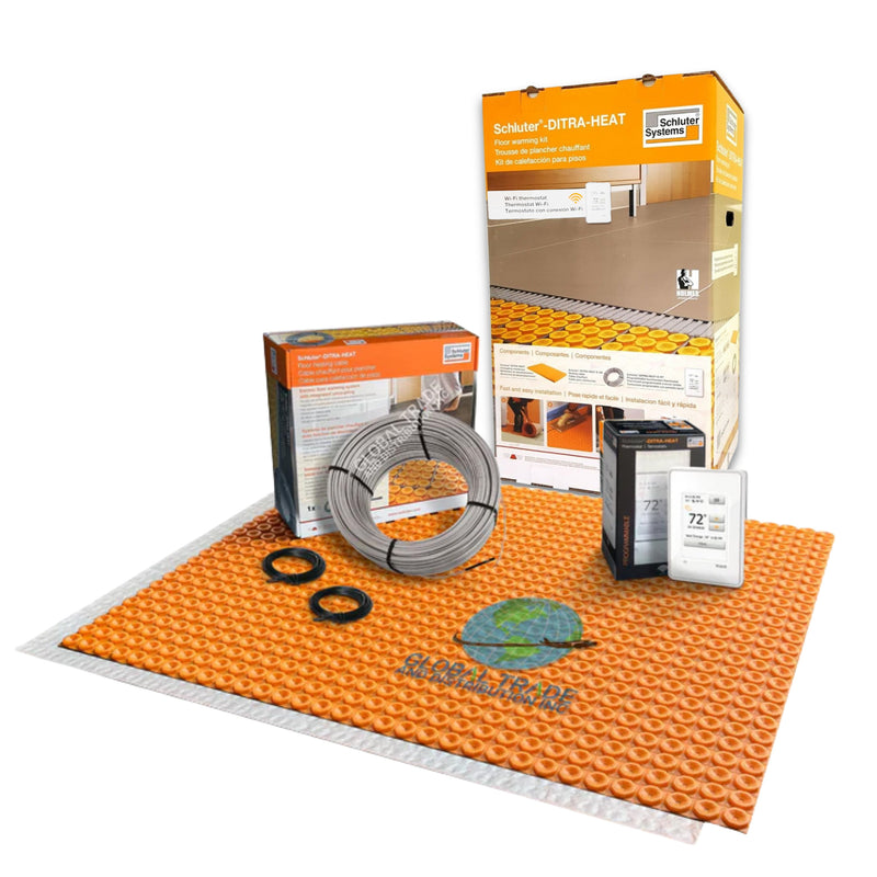 Schluter Systems DITRA Electric Radiant Floor Heating Kit with Uncoupling Membrane, WiFi Programmable Touchscreen Thermostat, Heating Cable (DHEKRTW12056)