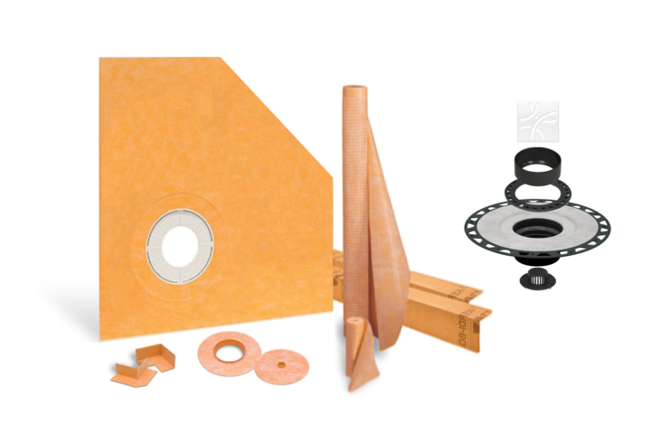 Schluter Systems Kerdi Shower Kit: 38x38 Neo Angle Shower Pan (Tray), 2 inch flange and 4 Inch Shower Drain Cover