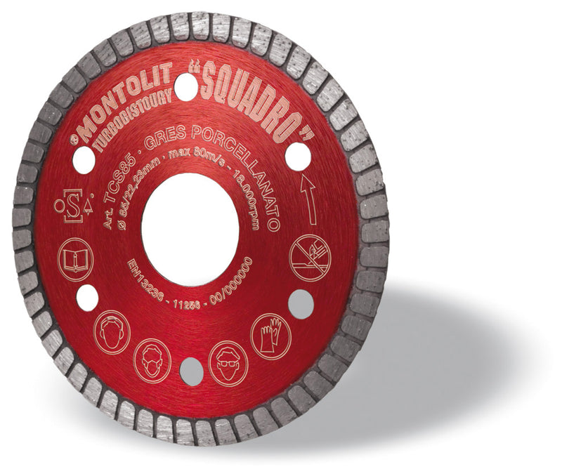 Montolit SQUADRO Red Line Small Diameter, Wet and Dry Use Diamond Cutting Blade for Porcelain and Ceramic Tiles 3-3/8 Inch - TCS85IN (85MM)