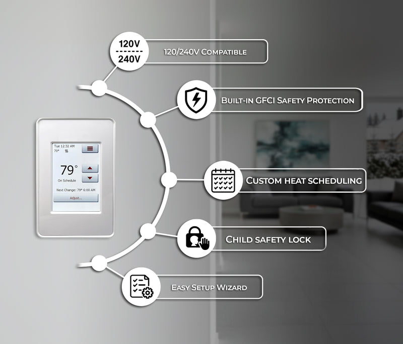 ARDEX FLEXBONE Programmable Floor Heating Thermostat UH931 for Radiant Heated Floors, for 120V/240V Heating Cables (Wires) with Built-in GFCI