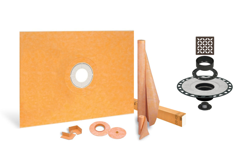 All-in-one Waterproof Shower Kit with 38" x 32" Center Tray, 2" Flange and 4" Drain Cover