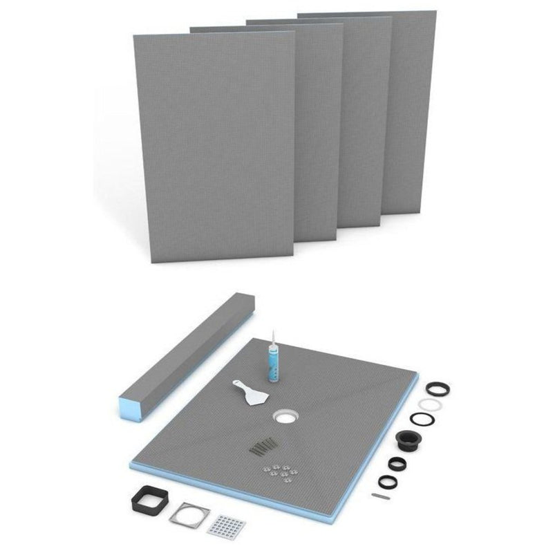 Wedi US2000014 Fundo Primo 42 In x 72 In Shower Kit, Waterproof Board Installation System with Central Square Drain Grate Assembly, Prefabricated Sloped Shower Base (Shower Tray) and Lean Shower Curb