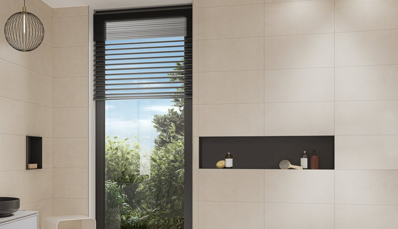 Schluter Systems Design Prefabricated Vapor-resistant Lightweight Waterproof Shower Niche - Made of Powder-Coated Aluminum for Tiled Walls - 11-3/4" Width, 23-9/16" Height, 3-5/8" Depth, Greige - DNA2TSBG