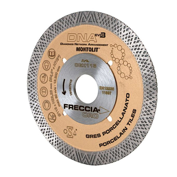 Montolit CGX Gold Line DNA Freccia Oro Diamond Cutting Blade – Continuous Rim, Wet and Dry Tile Saw Blade for Porcelain and Ceramic Tiles - 4.5 INCH - CGX115IN (115MM)