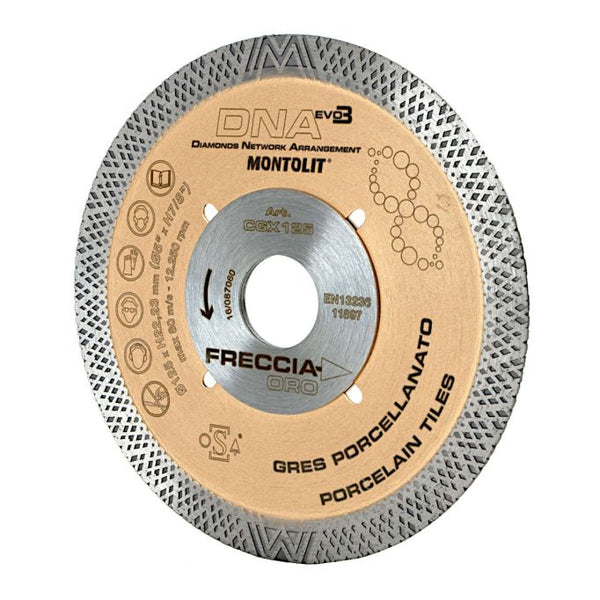 Montolit CGX Gold Line DNA Freccia Oro Diamond Cutting Blade – Continuous Rim, Wet and Dry Tile Saw Blade for Porcelain and Ceramic Tiles - 5 INCH - CGX125IN (125MM)