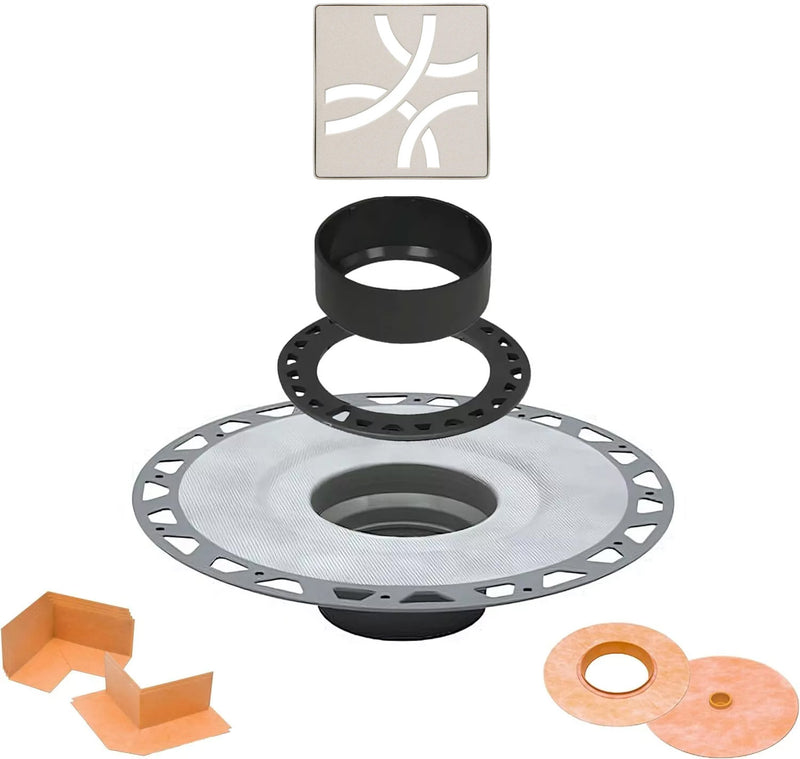 All-in-one Shower Drain Kit with 2" ABS or PVC Bonding Flange, 4" Grate Assembly