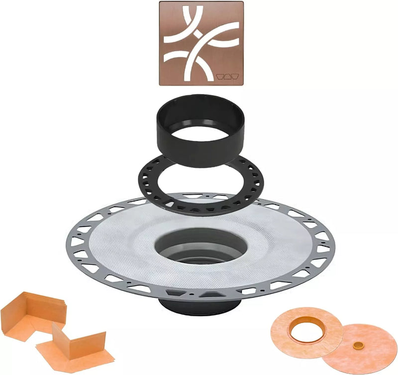 All-in-one Shower Drain Kit with 2" ABS or PVC Bonding Flange, 4" Grate Assembly