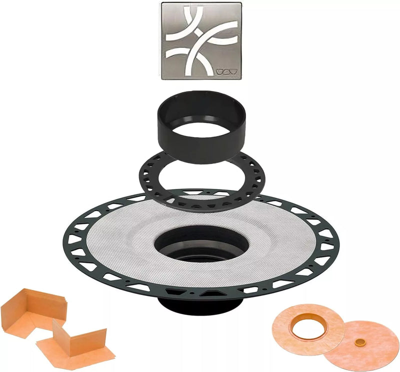 All-in-one Shower Drain Kit with 2" ABS or PVC Bonding Flange, 4" Grate Assembly