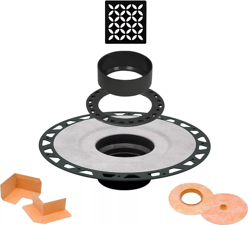 All-in-one Shower Drain Kit with 2" ABS or PVC Bonding Flange, 4" Grate Assembly