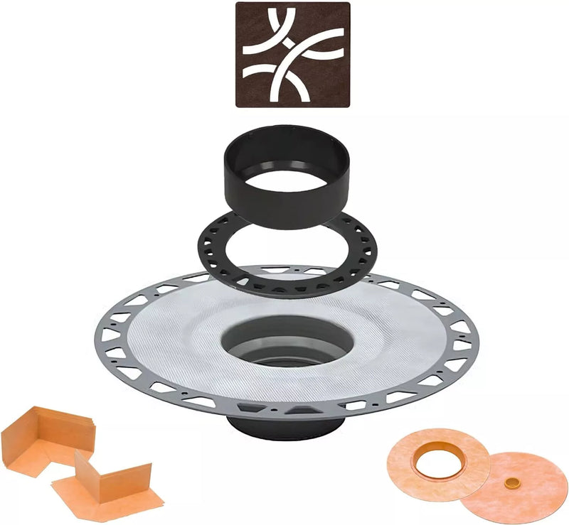 All-in-one Shower Drain Kit with 2" ABS or PVC Bonding Flange, 4" Grate Assembly