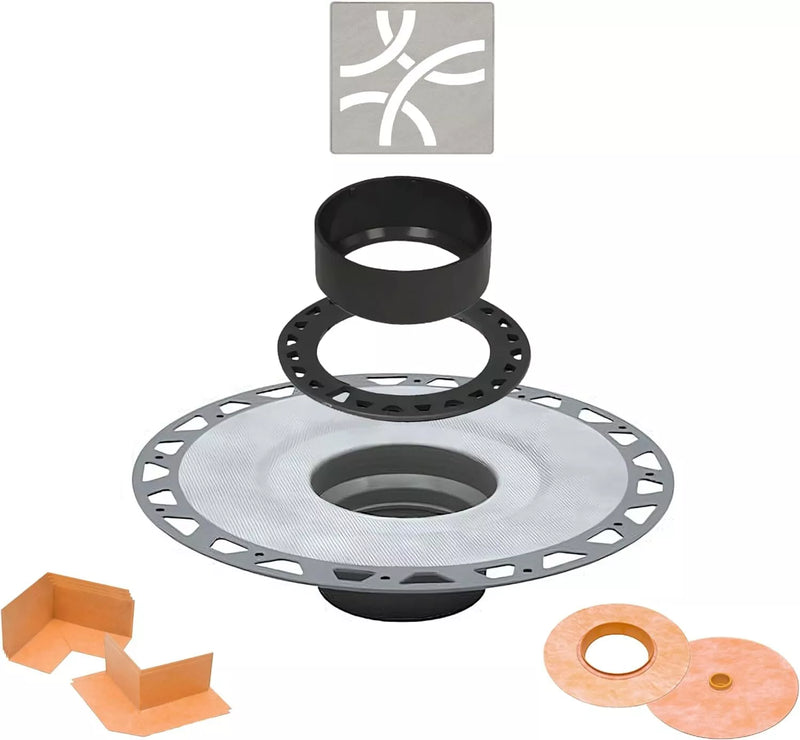 All-in-one Shower Drain Kit with 2" ABS or PVC Bonding Flange, 4" Grate Assembly