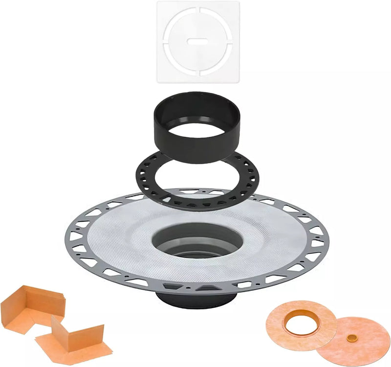 All-in-one Shower Drain Kit with 2" ABS or PVC Bonding Flange, 4" Grate Assembly